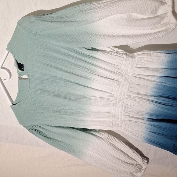 Boho Cotton Midi Dress, Blue Green Ombre, Universal, Sz 10, NWOT - Picture 3 of 13